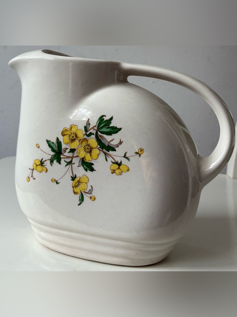 Vintage Knowles Utility Ware Ceramic Pitcher Yellow Floral USA 8”